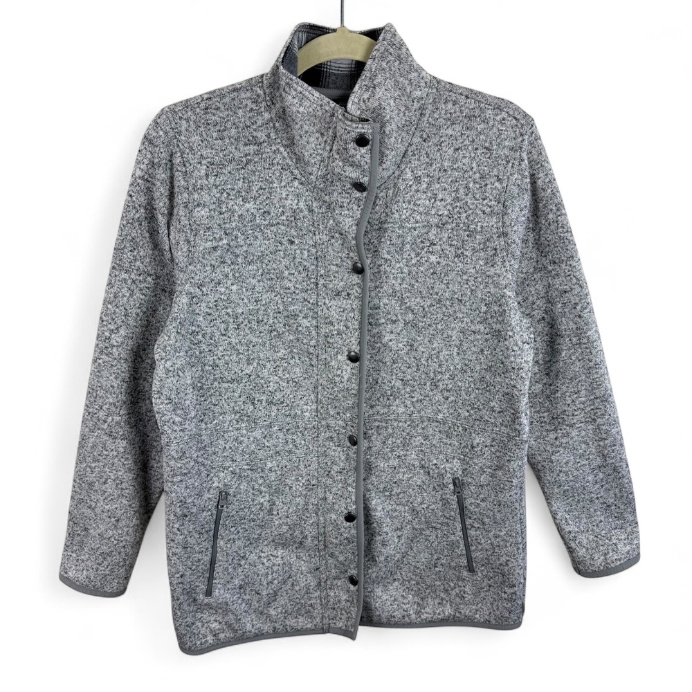 Eddie Bauer Womens Gray Radiator Fleece Full Zip Snap Fleece Jacket Mock Neck L
